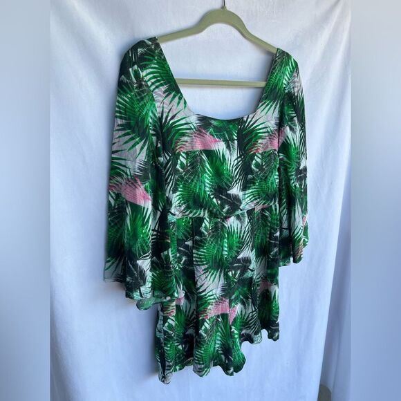 Traffic People Romper Bell Sleeves Tropical Floral Palm Leaves Print size M - Picture 2 of 7
